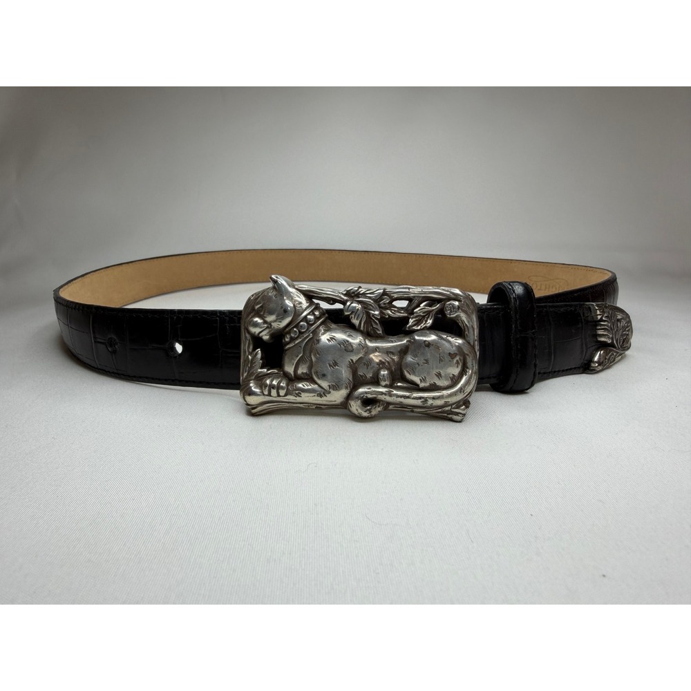 Vintage Brighton 40463 Panther Silver Buckle Black Croc Belt Size 32 ML